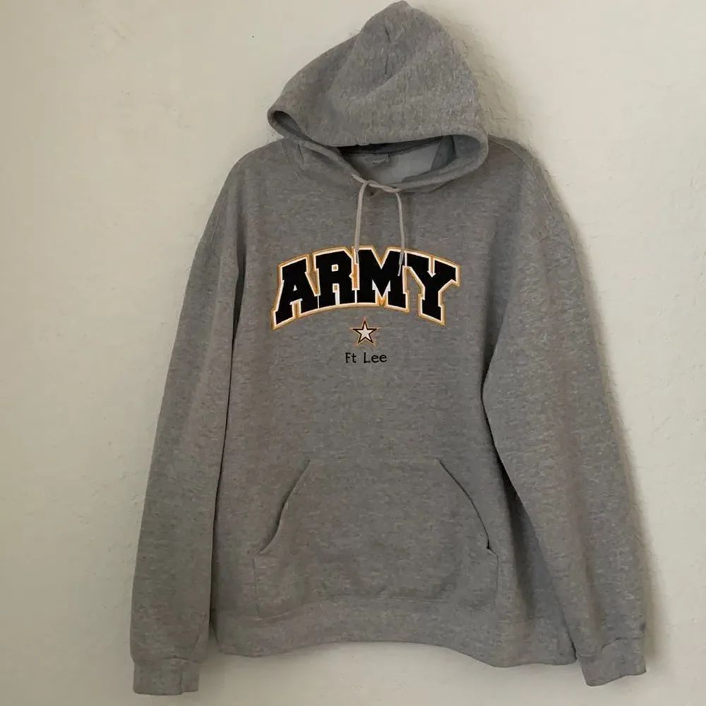 Hoodie by Soffe Cotton Blend Gray/ Navy Pullover Sweatshirt Men’s Size XL